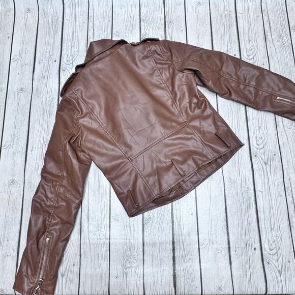 Zara Faux Leather Brown Biker Jacket Size X-Small - Picture 4 of 5